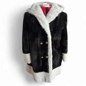 Vintage Sears Fashions Brown & Cream Hooded Penny Lane Teddy Bear Style Jacket